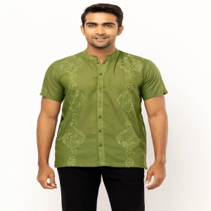 Green Embroidered Cotton Fatua